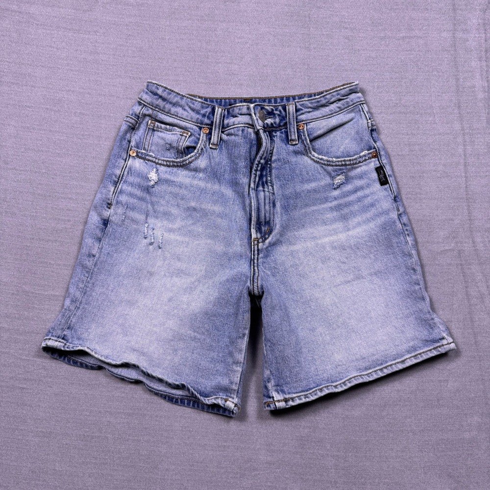 Silver Jeans Co.‎ Womens Mom Shorts Light Wash Distressed Denim Size 25